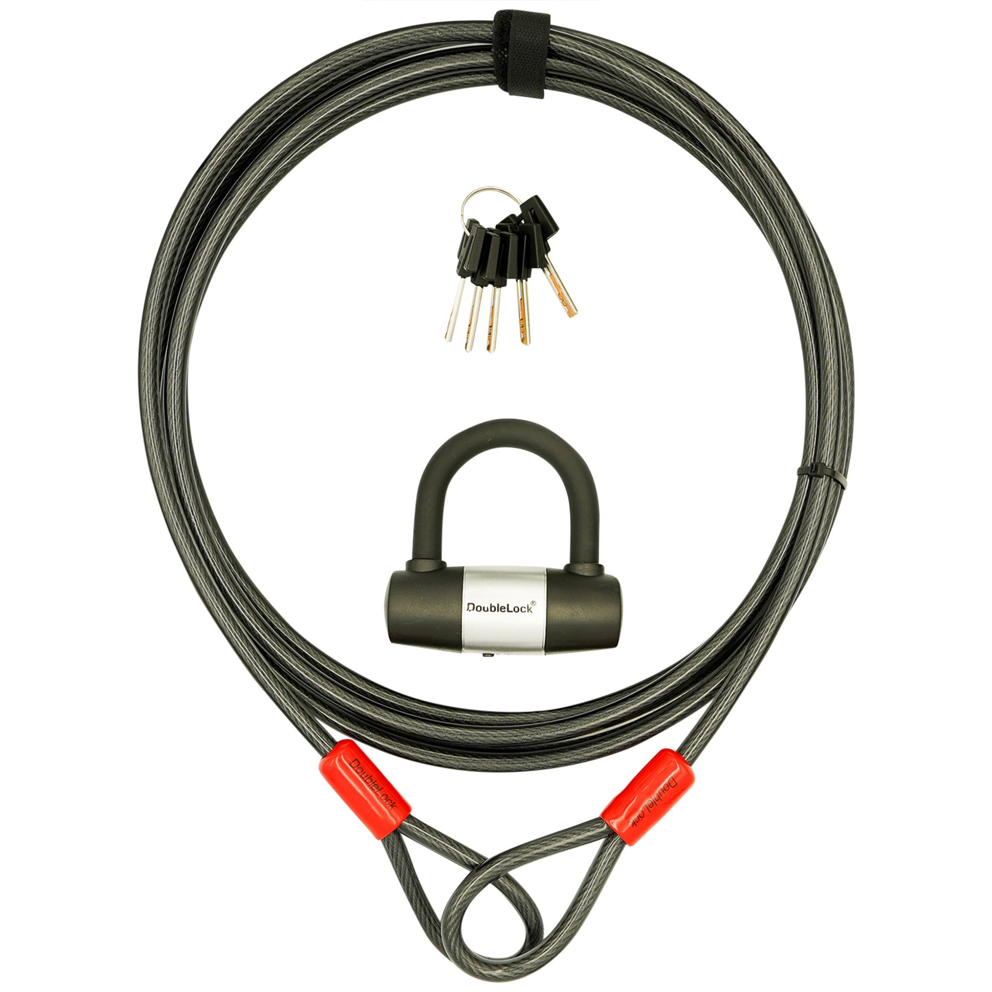 DoubleLock USA Tiger-Shark Cable & Lock Combo — 16ft. Length, 10mm Steel Cable, Vinyl Coated, Red Ends, Model# 090-060A